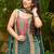 Teal green zarna silk printed kurta pant set