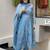 Aqua blue viscose chanderi heavy thread embroidered work kurta pant set