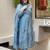 Aqua blue viscose chanderi heavy thread embroidered work kurta pant set