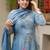 Aqua blue viscose chanderi heavy thread embroidered work kurta pant set