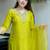Lemon viscose chanderi heavy thread embroidered work kurta pant set