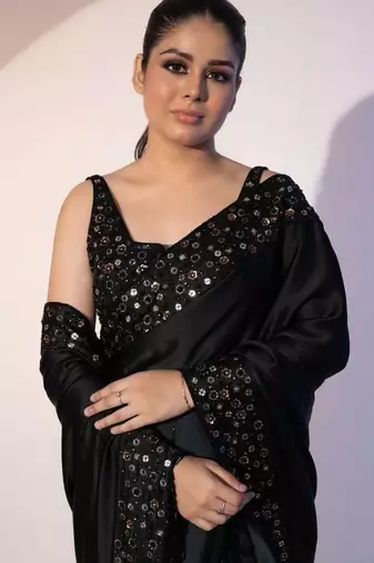 Black Color Sequence Embroidery Work Rangoli Silk Saree