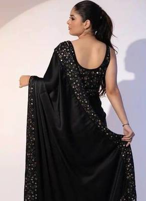 Black Color Sequence Embroidery Work Rangoli Silk Saree 3