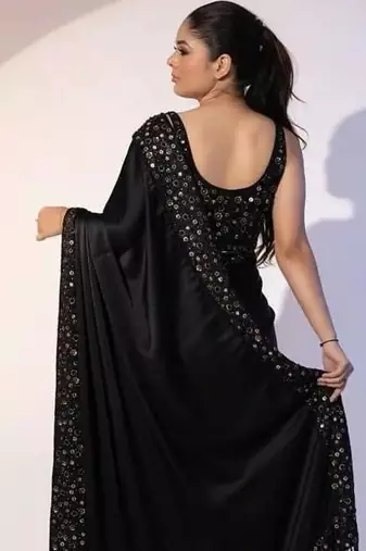 Black Color Sequence Embroidery Work Rangoli Silk Saree