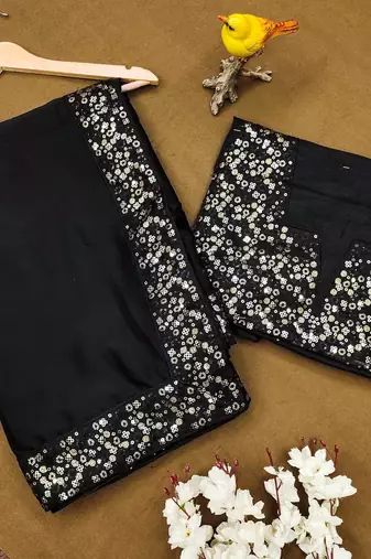 Black Color Sequence Embroidery Work Rangoli Silk Saree