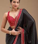 Black Color Bandhani Border With Beads & Stones Handwork With Cutwork Border Tissue Gold Crush Saree