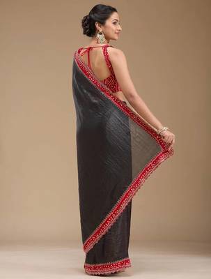 Black Color Bandhani Border With Beads & Stones Handwork With Cutwork Border Tissue Gold Crush Saree 3