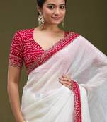White Color Bandhani Border With Beads & Stones Handwork With Cutwork Border Tissue Gold Crush Saree