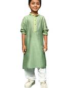 green silk blend solid kurta pajama for kids