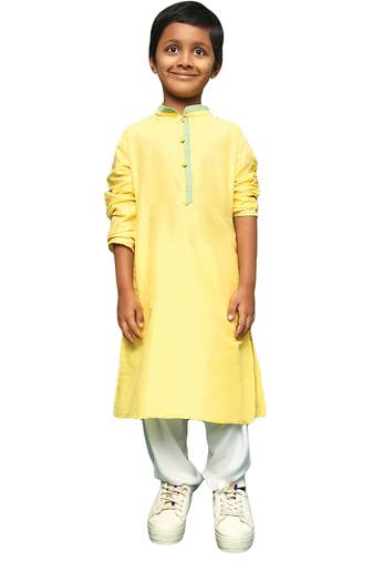 Silk blend yellow kurta set for boys perfect for diwali navratri & ganesh chaturthi