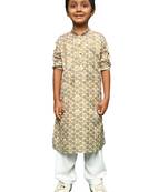 brown cotton chikankari kurta pajama for kids