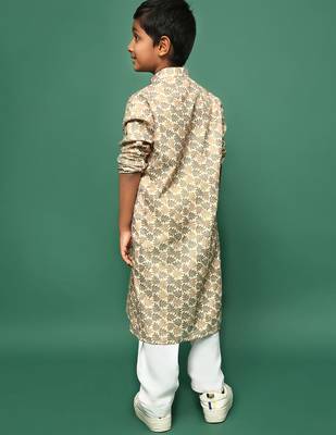 brown cotton chikankari kurta pajama for kids 5