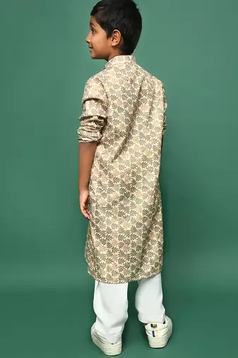 brown cotton chikankari kurta pajama for kids