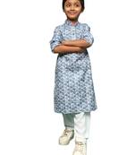 blue cotton chikankari kurta pajama for kids
