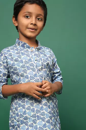 blue cotton chikankari kurta pajama for kids
