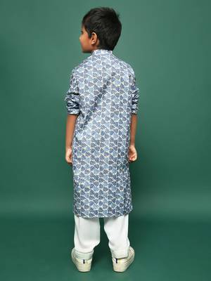blue cotton chikankari kurta pajama for kids 5