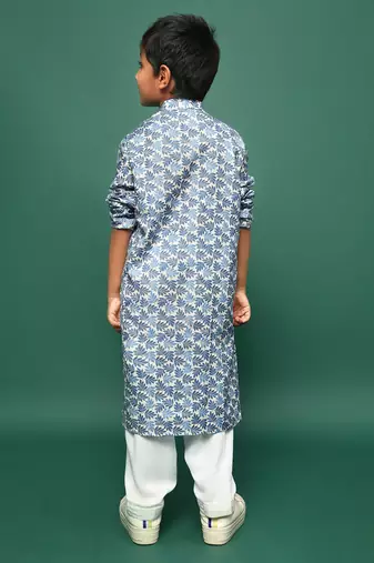 blue cotton chikankari kurta pajama for kids
