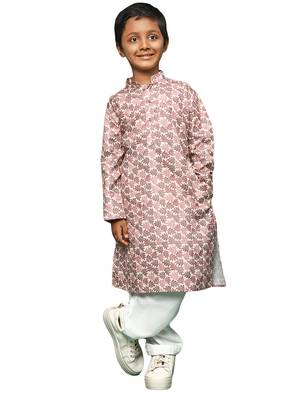 rust cotton chikankari kurta pajama for kids 1