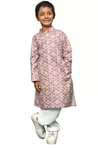 rust cotton chikankari kurta pajama for kids