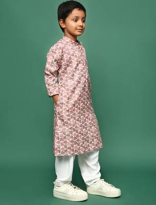 rust cotton chikankari kurta pajama for kids 2