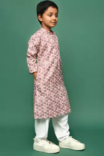 rust cotton chikankari kurta pajama for kids