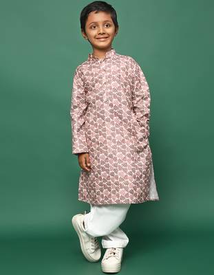 rust cotton chikankari kurta pajama for kids 3