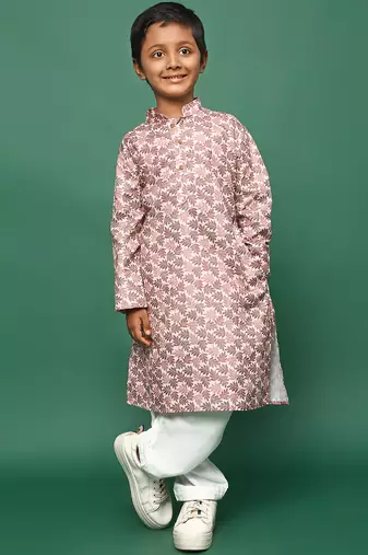 rust cotton chikankari kurta pajama for kids