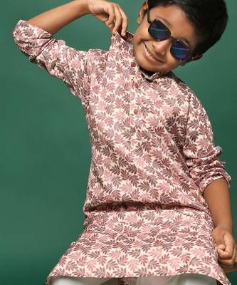 rust cotton chikankari kurta pajama for kids 4