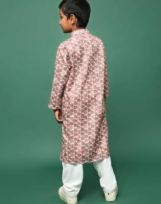 rust cotton chikankari kurta pajama for kids 5