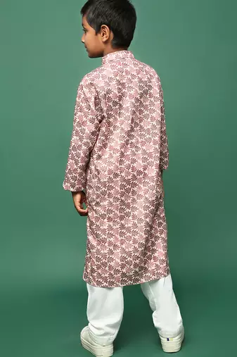 rust cotton chikankari kurta pajama for kids