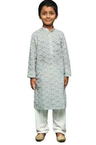 blue cotton chikankari kurta pajama for kids