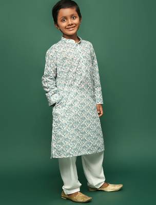 blue cotton chikankari kurta pajama for kids 2