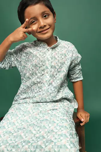 blue cotton chikankari kurta pajama for kids