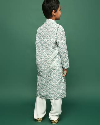 blue cotton chikankari kurta pajama for kids 5