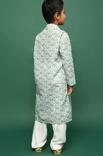 blue cotton chikankari kurta pajama for kids