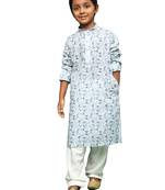 teal blue cotton chikankari kurta pajama for kids