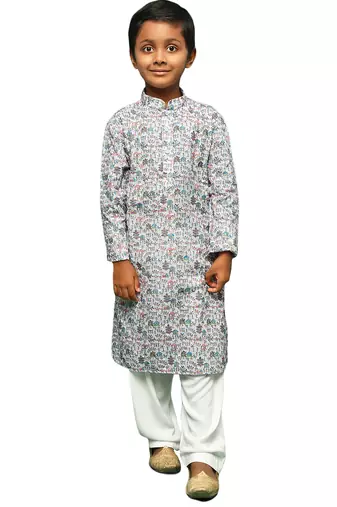multi cotton printed kurta pajama for kids