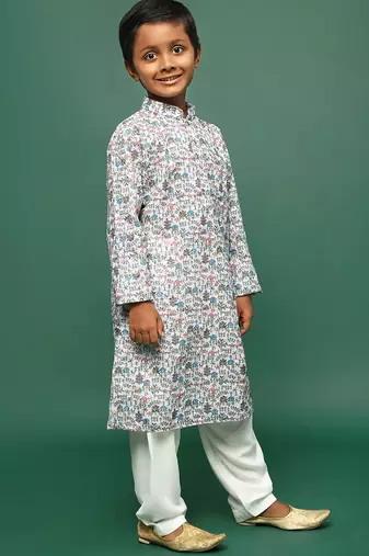 multi cotton printed kurta pajama for kids