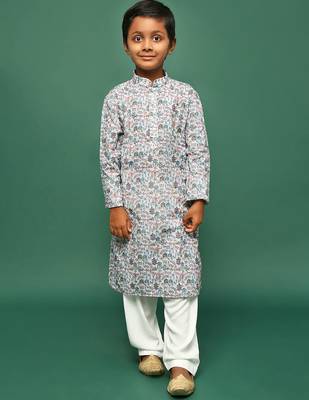 multi cotton printed kurta pajama for kids 3