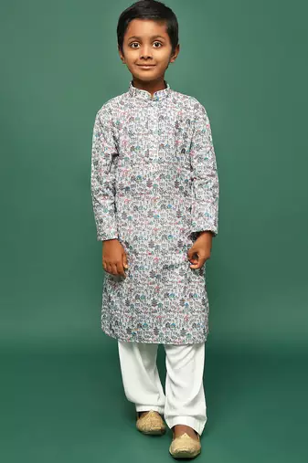 multi cotton printed kurta pajama for kids