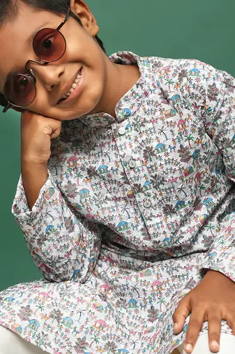 multi cotton printed kurta pajama for kids