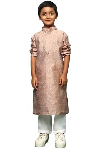 Deep beige silk sequinned kurta set stylish festive and special occasion outfit for boys