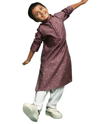 wine silk woven design kurta pajama for kids 1