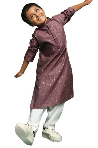 Rich wine silk boys kurta set ideal for festive look during diwali navratri ganesh chaturthi