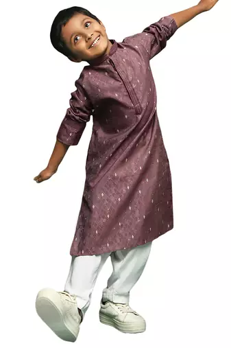 wine silk woven design kurta pajama for kids