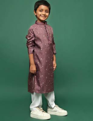 wine silk woven design kurta pajama for kids 2