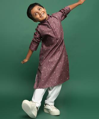 wine silk woven design kurta pajama for kids 3