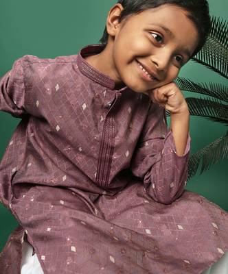 wine silk woven design kurta pajama for kids 4