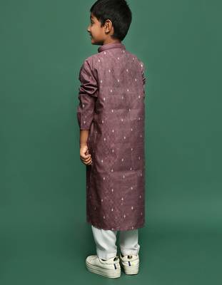 wine silk woven design kurta pajama for kids 5
