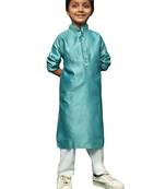 sea green silk woven design kurta pajama for kids